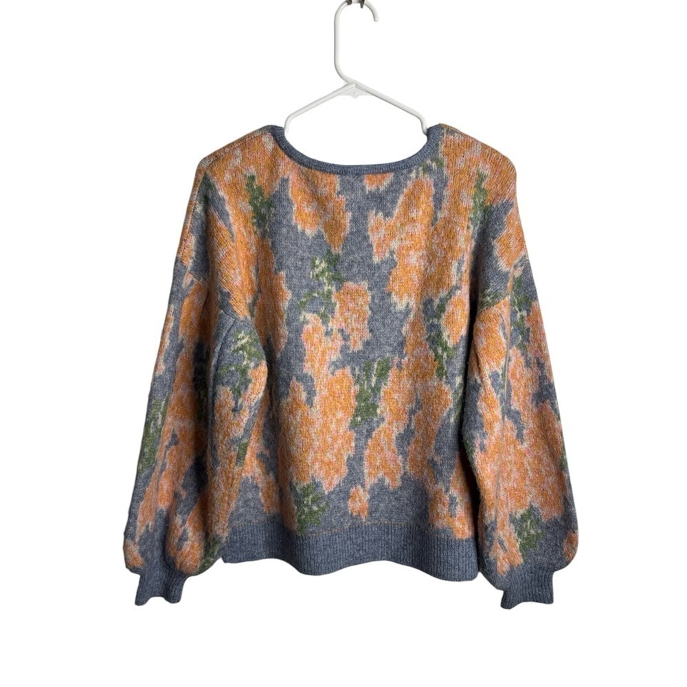 Sundance Kristan Floral Sweater Balloon Sleeves Oversized size XS Blue & Peach - Picture 5 of 6